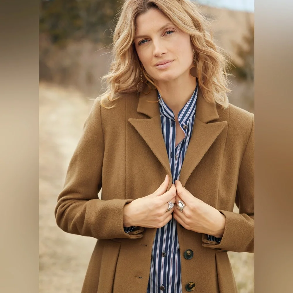 Peruvian Connection Swampscott Baby Alpaca Camel Brown Box Pleated Coat Size 12